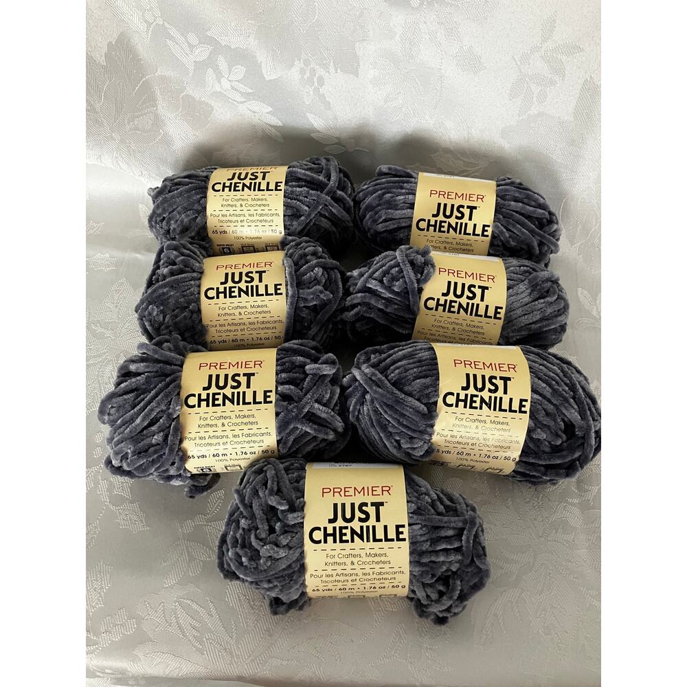 Premier Yarns Just Chenille Yarn Gray 50g Lot 7 Skeins Color 2017-02 Lot 2767